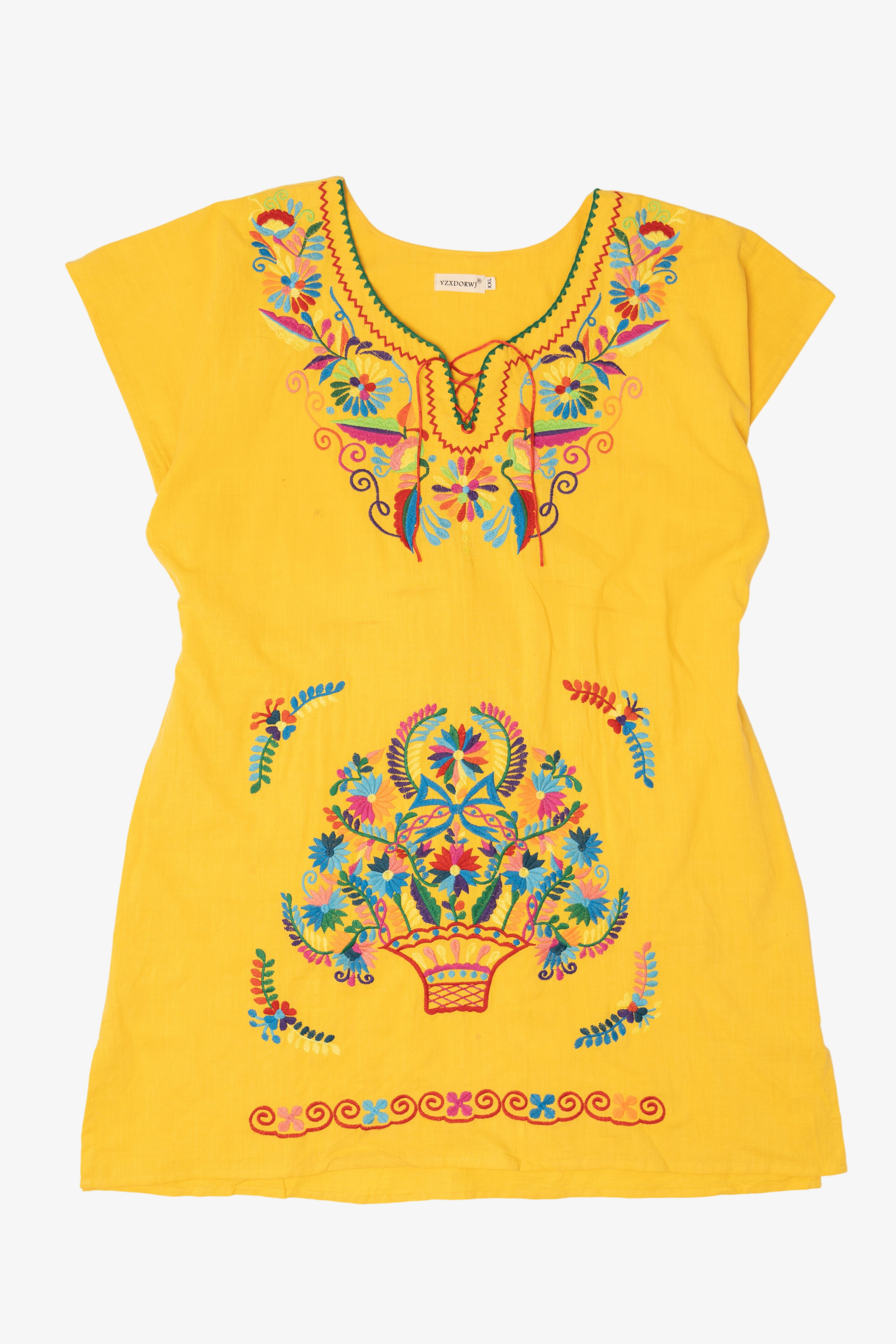Yellow Mexican Embroidered Dress (2020s)