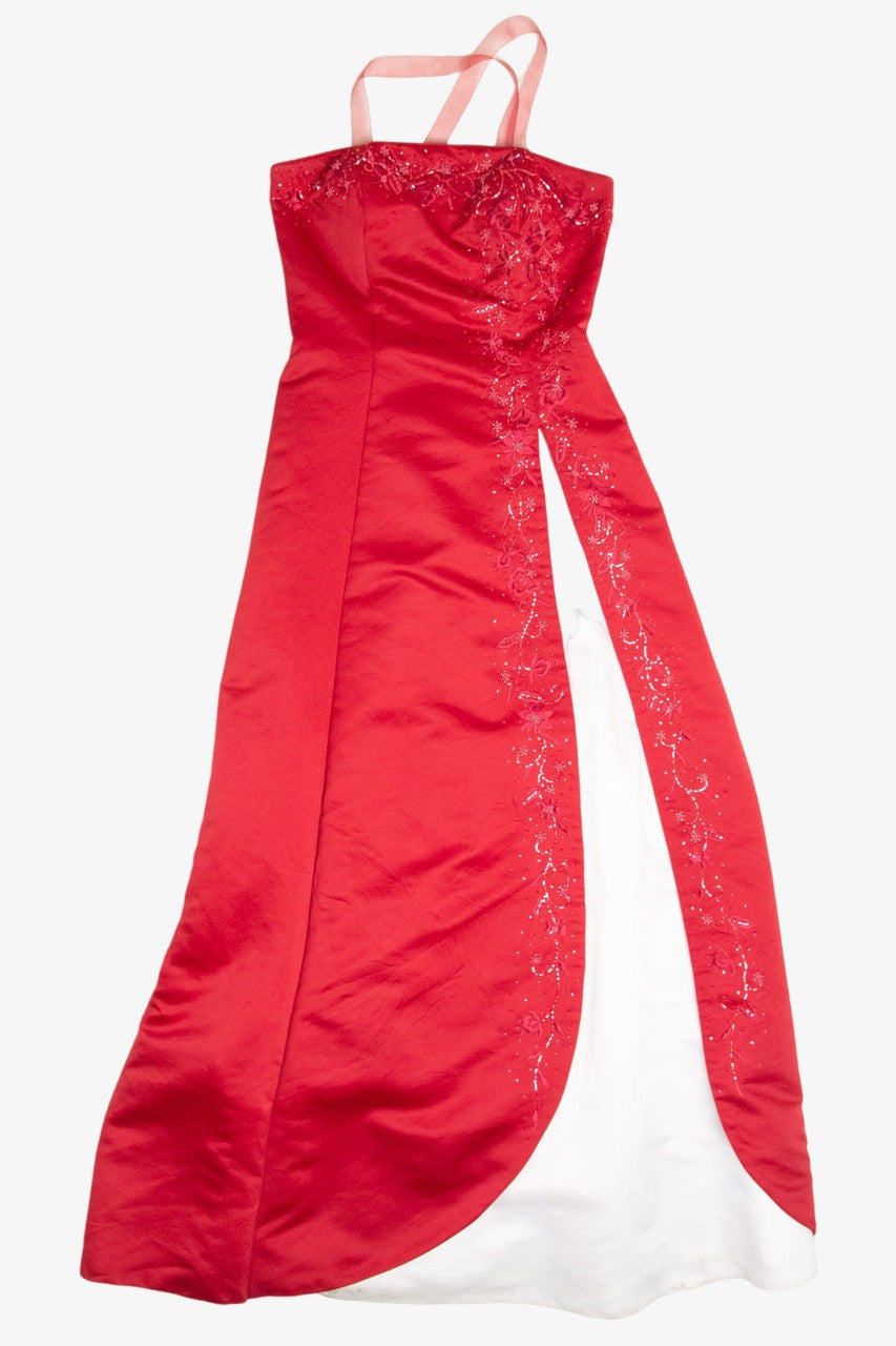 Red Beaded Side Slit Prom Dress (sz. M)