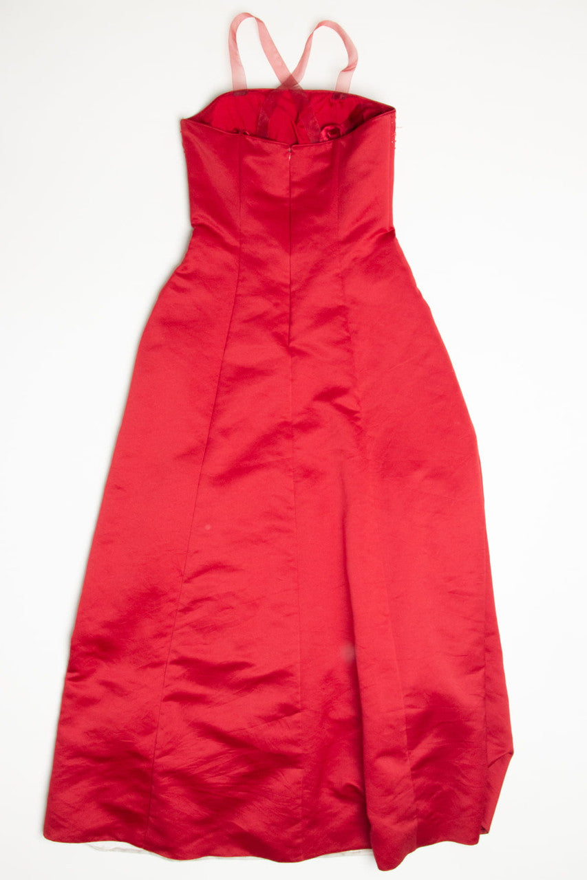 Red Beaded Side Slit Prom Dress (sz. M)