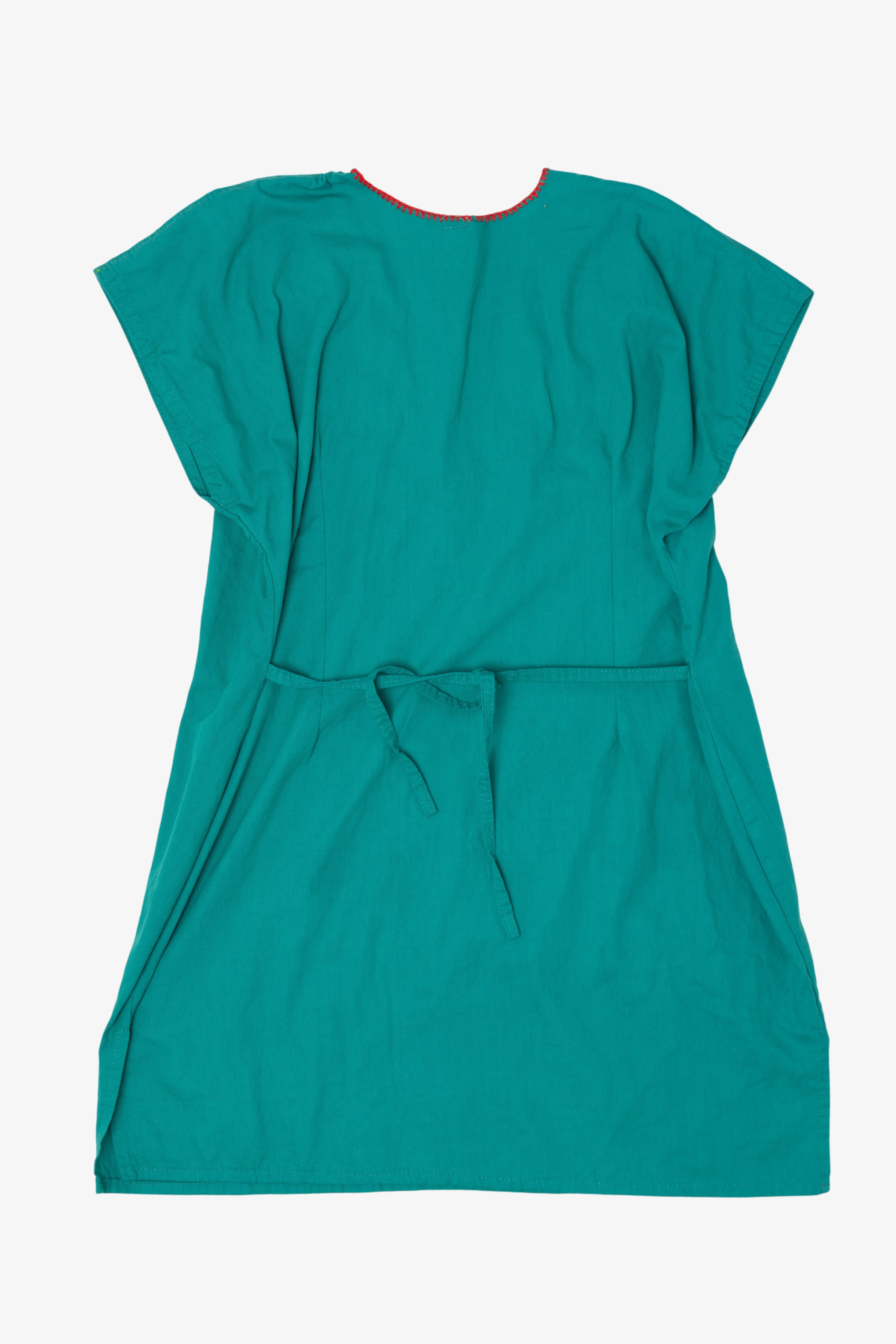 Vintage Teal Mexican Sunflower Embroidered Dress (1990s)