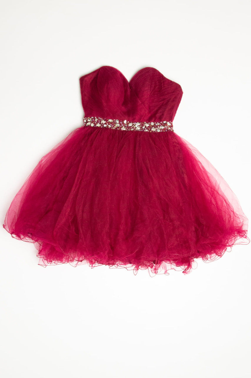 Crimson Jeweled Waist Tulle Dress (sz. 6)