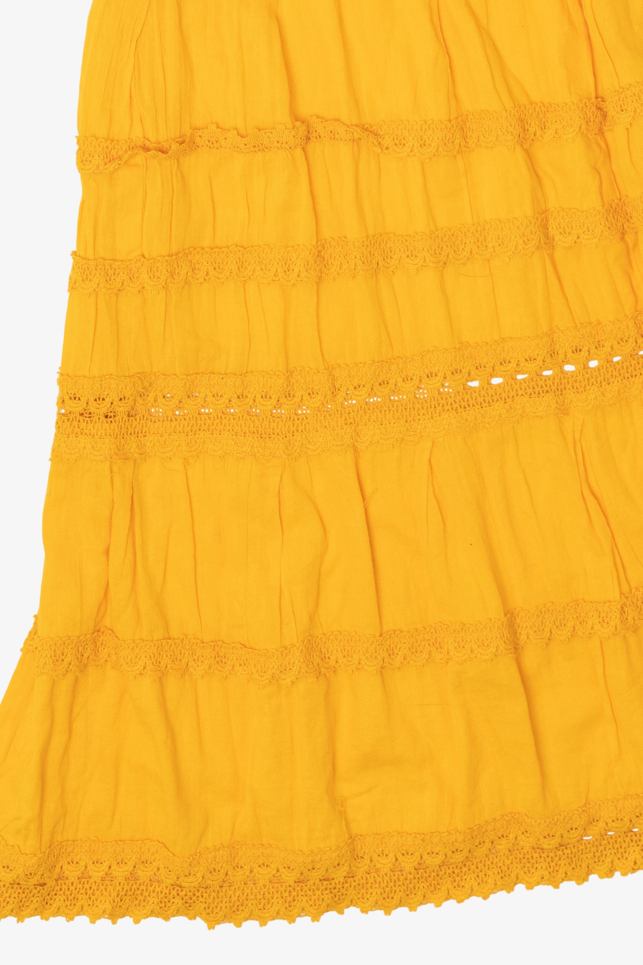 Vintage Yellow Mexican Peasant Lace Tiered Dress (1990s)