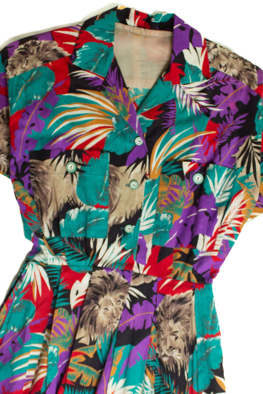 Vintage Tropical Lions Shirt Dress (sz. Medium)