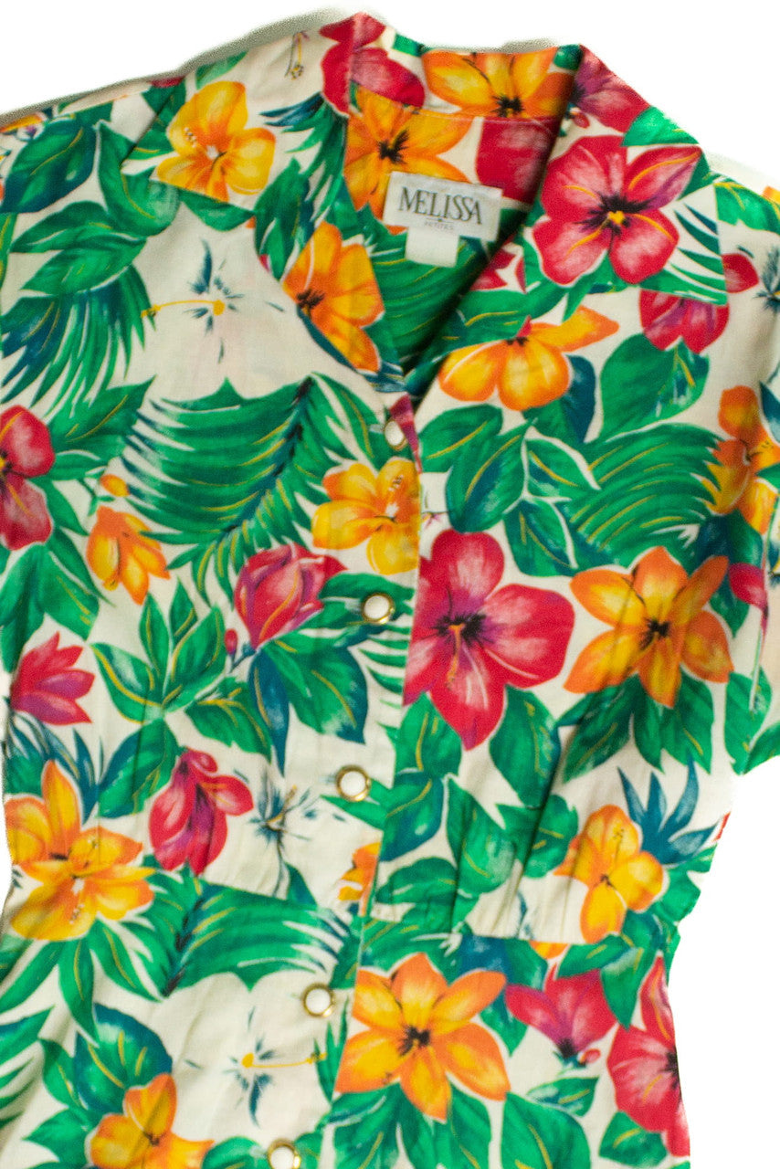Vintage Tropical Flowers Shirt Dress (sz. Medium)