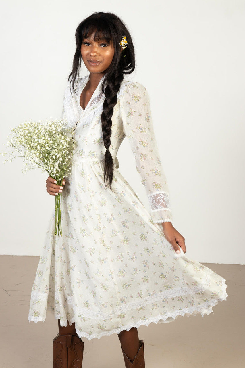 Vintage Lace Floral Gunne Sax Dress (1970s)