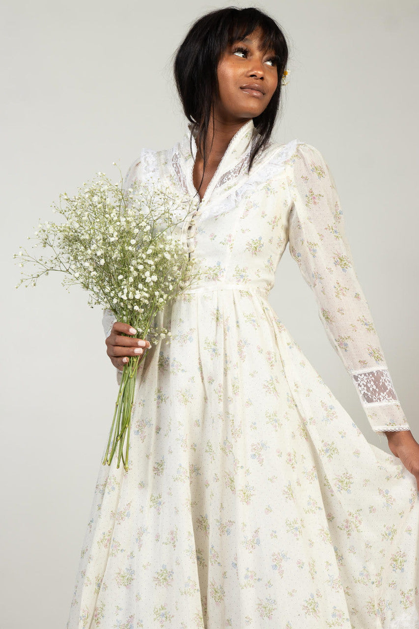 Vintage Lace Floral Gunne Sax Dress (1970s)