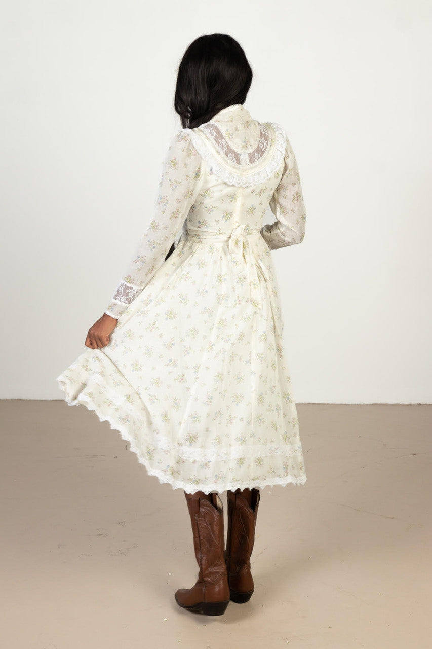 Vintage Lace Floral Gunne Sax Dress (1970s)