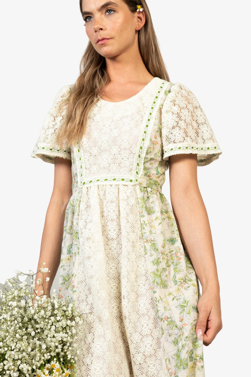 Vintage Wiggle Worm Lace Sleeve Prairie Dress (1970s)