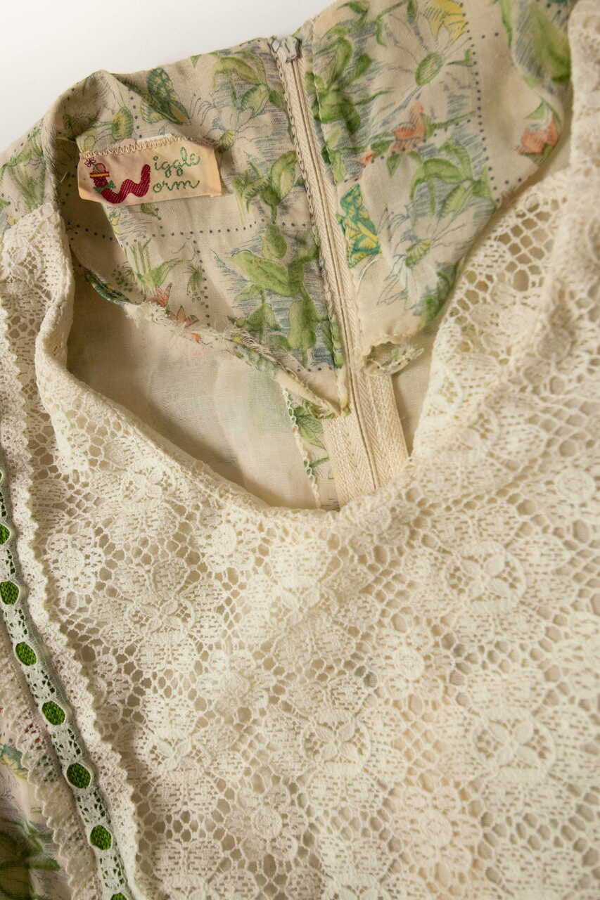 Vintage Wiggle Worm Lace Sleeve Prairie Dress (1970s)