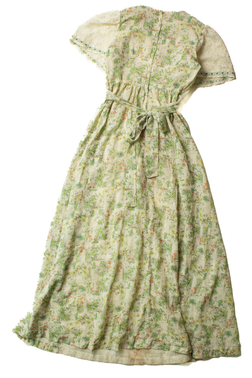 Vintage Wiggle Worm Lace Sleeve Prairie Dress (1970s)