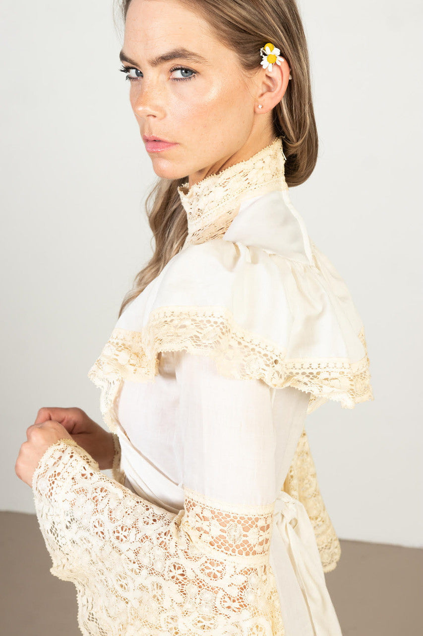 Vintage Lace Bell Sleeve Prairie Dress (1970s)