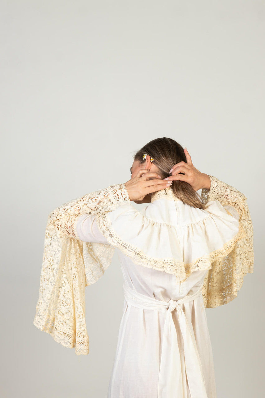 Vintage Lace Bell Sleeve Prairie Dress (1970s)