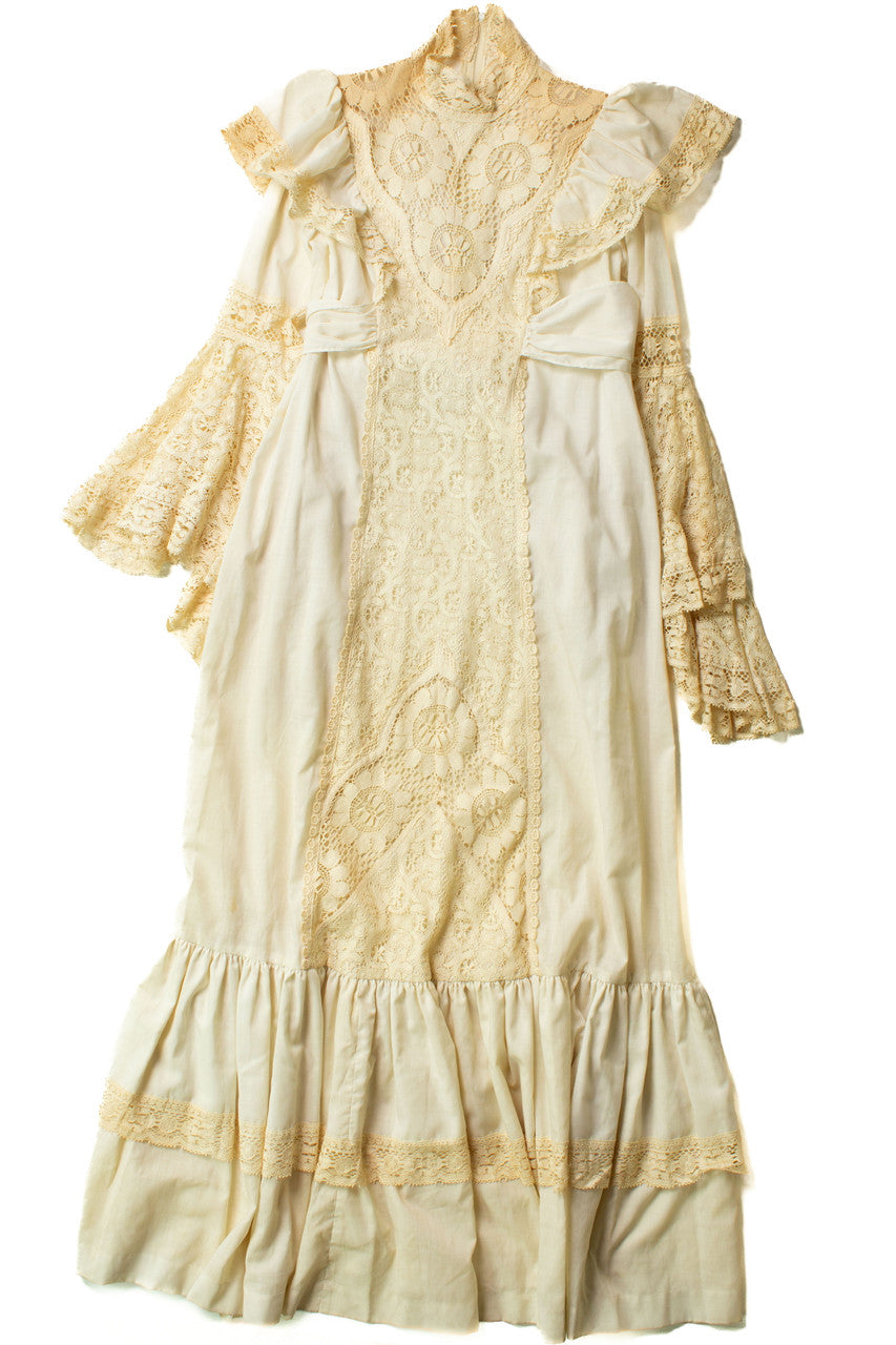 Vintage Lace Bell Sleeve Prairie Dress (1970s)