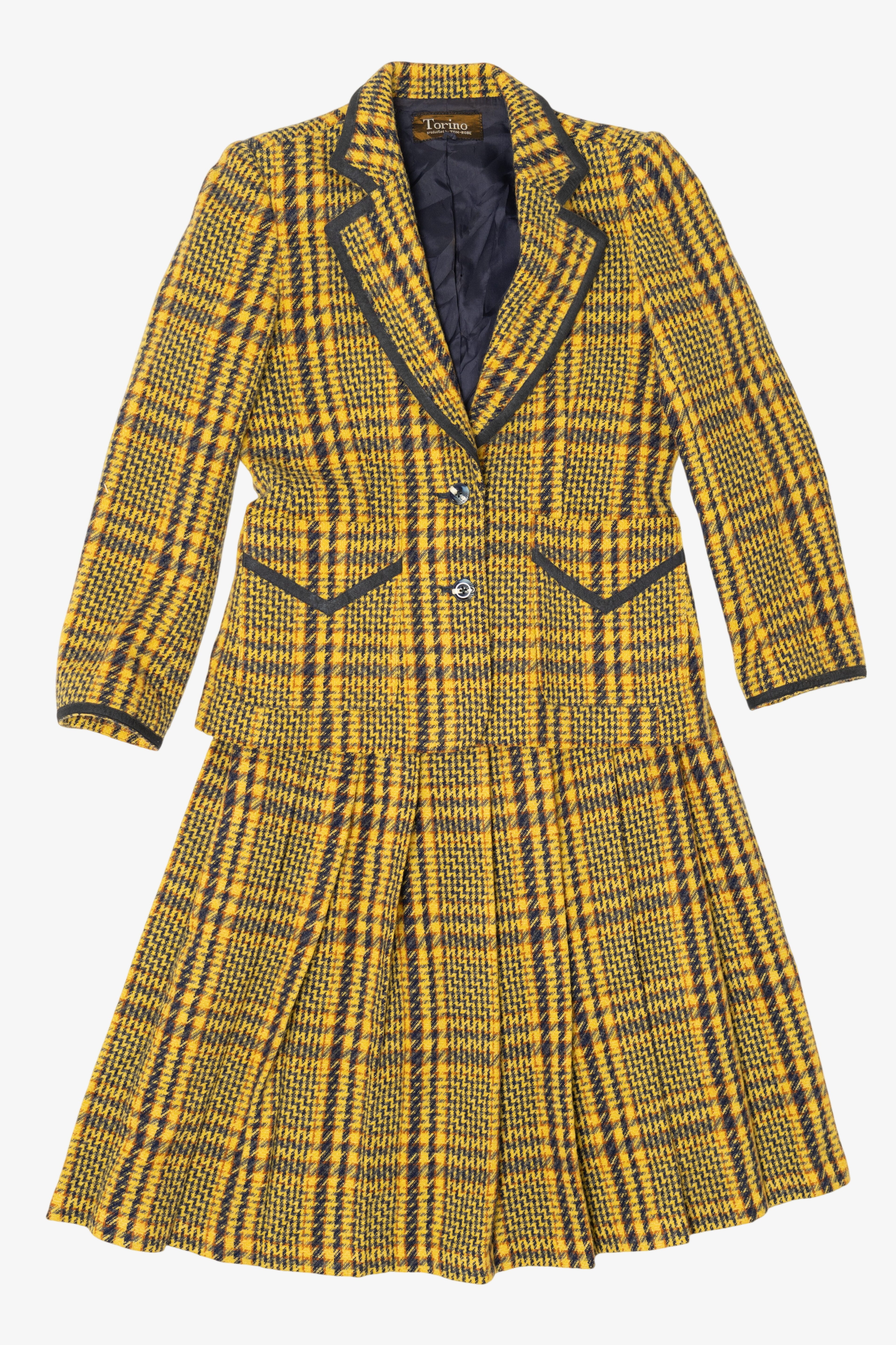 Vintage Yellow Plaid Houndstooth Torino Blazer And Matching Skirt (1980s)