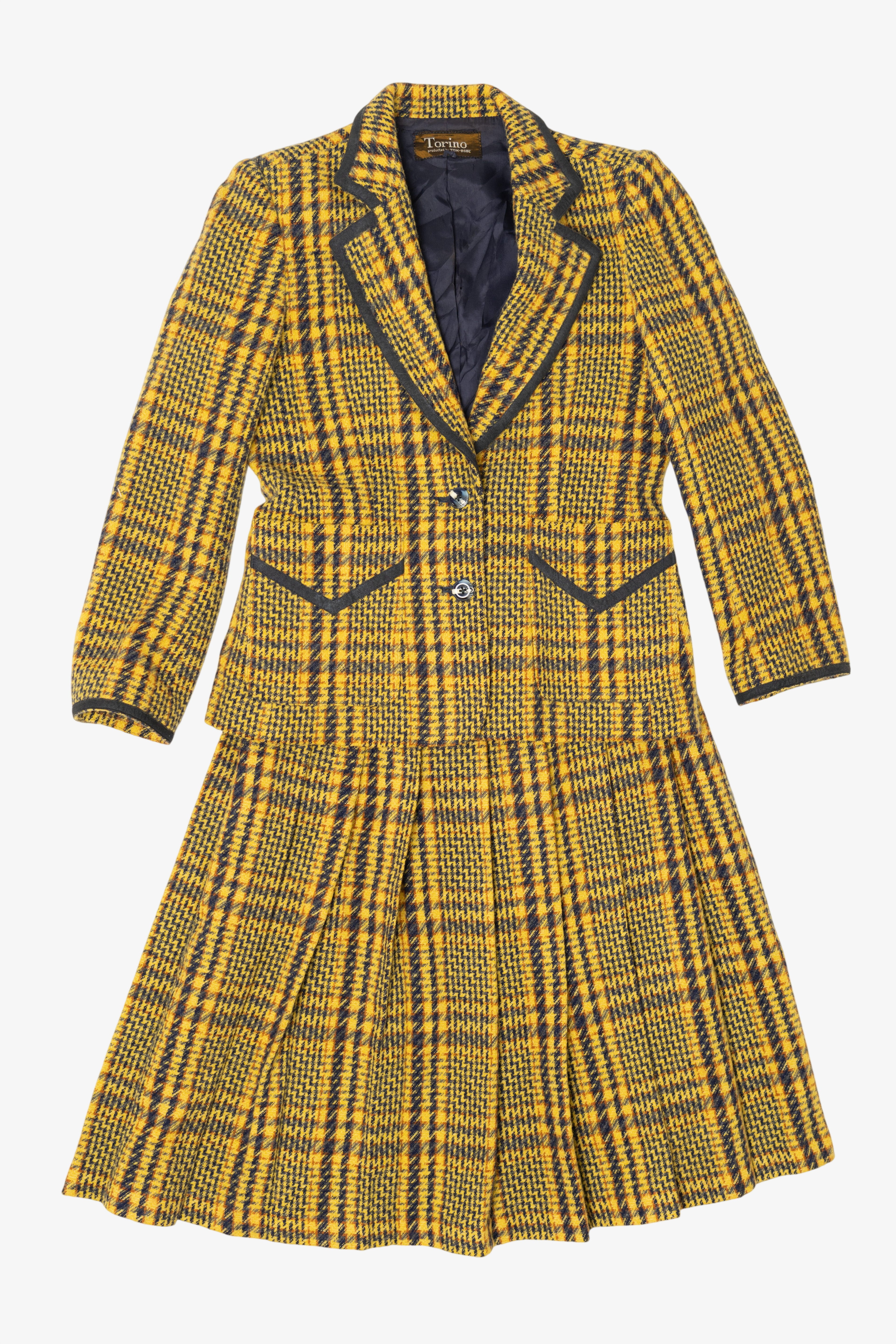 Vintage Yellow Plaid Houndstooth Torino Blazer And Matching Skirt (1980s)