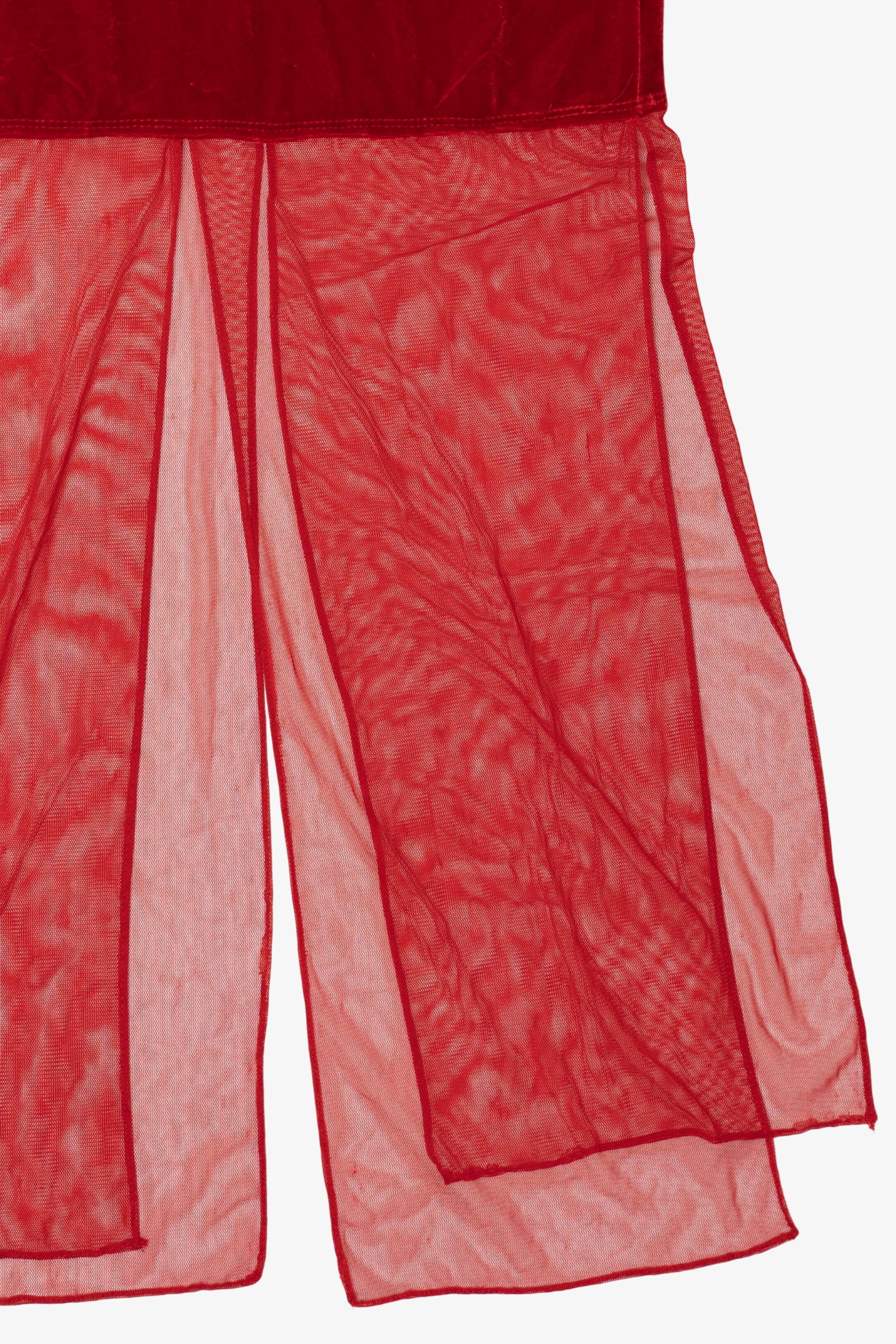 Vintage Red Kitty Velvet High Neck Drop Waist Maxi Dress (1990s)