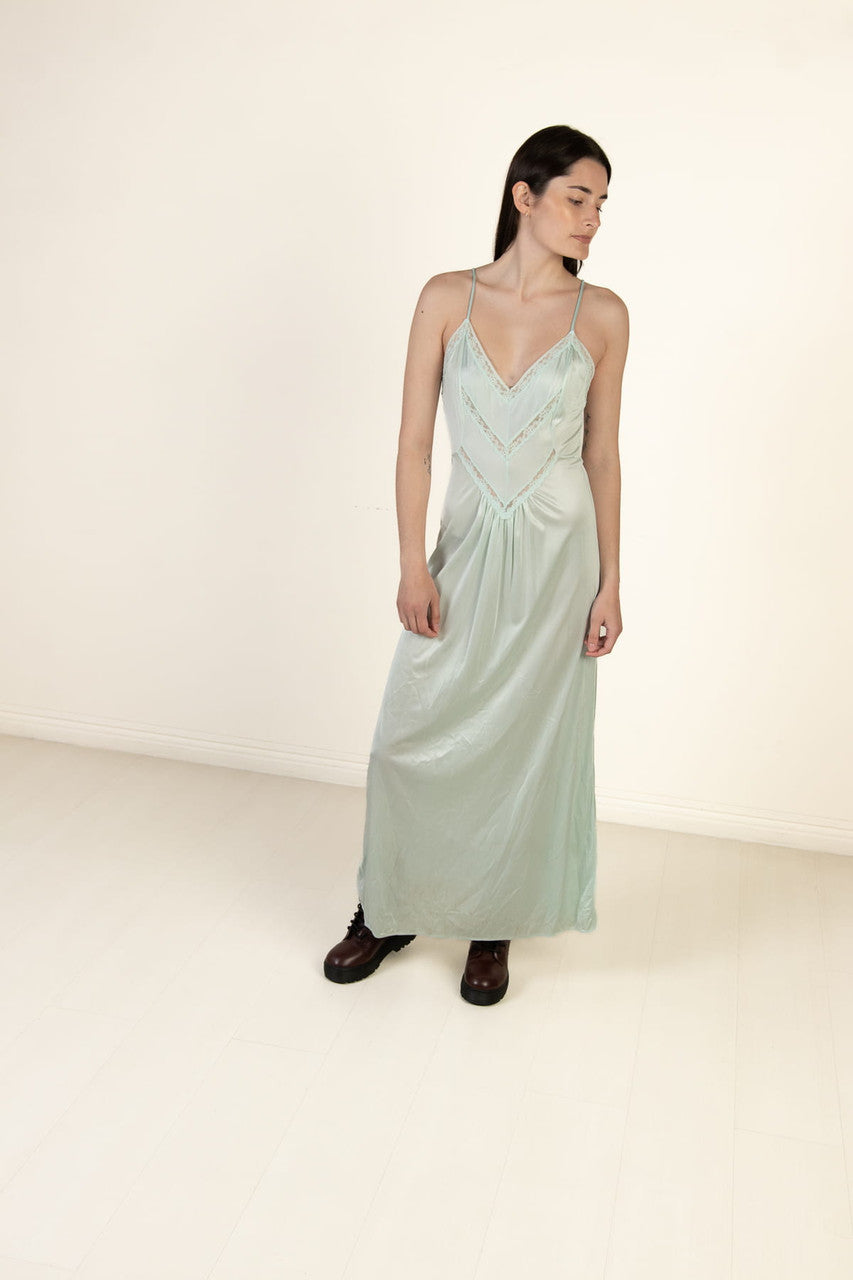 Vintage Mint Maxi Slip Dress (1970s)