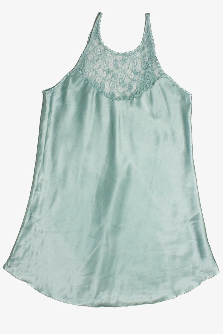 Vintage High Neck Teal Slip Dress (1980s) 893