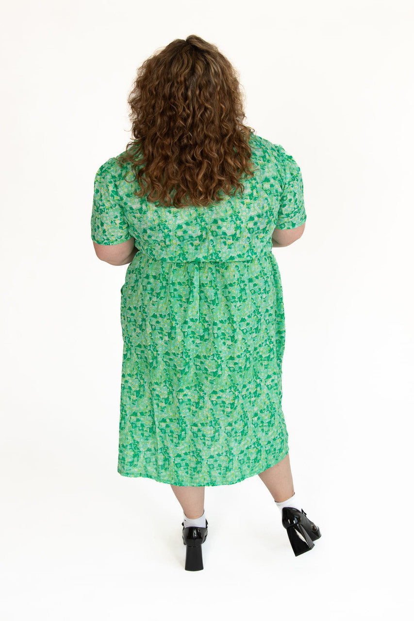 Vintage Green Floral Button Dress (1960s)