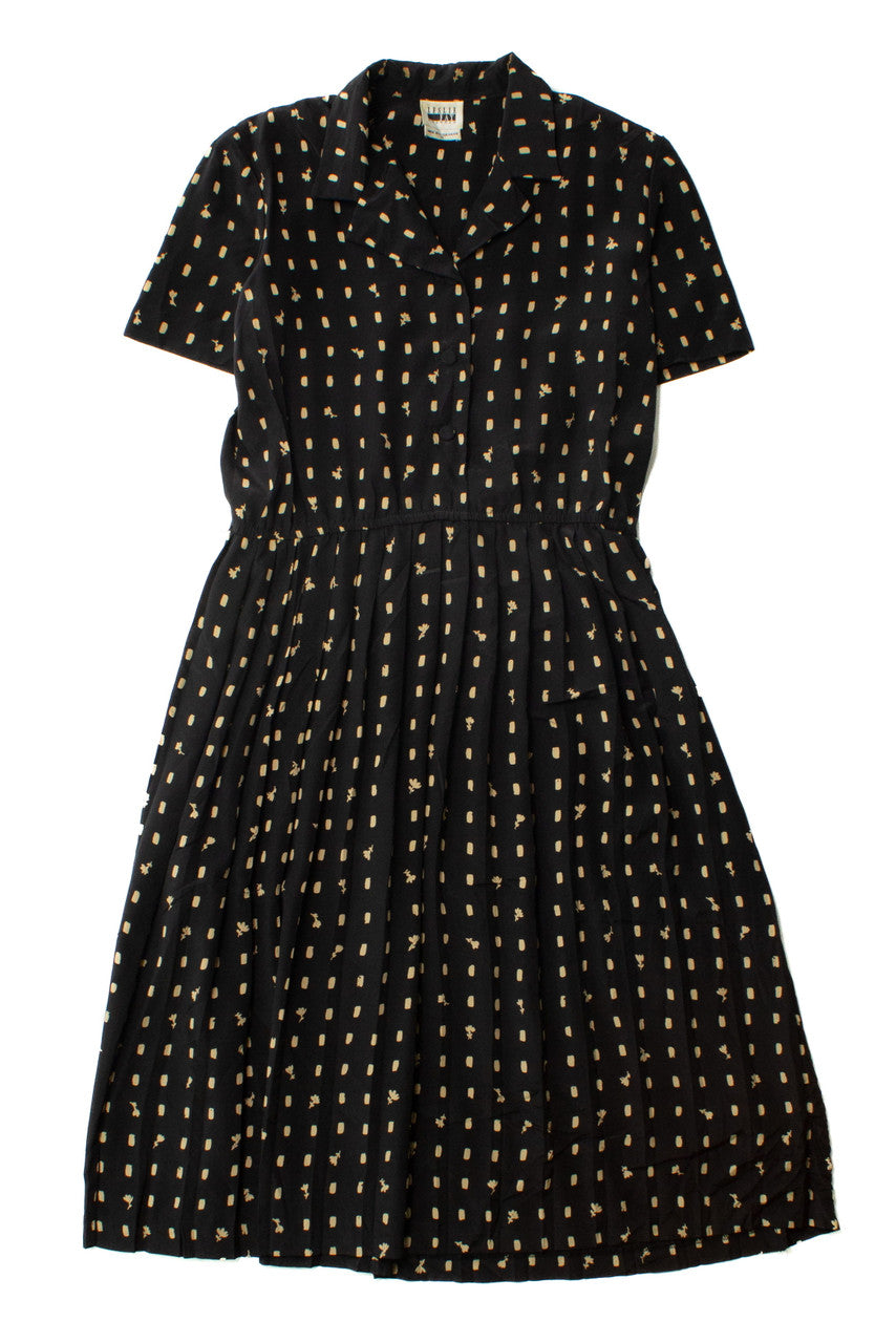 Vintage Leslie Fay Black Shirt Dress (1980s)