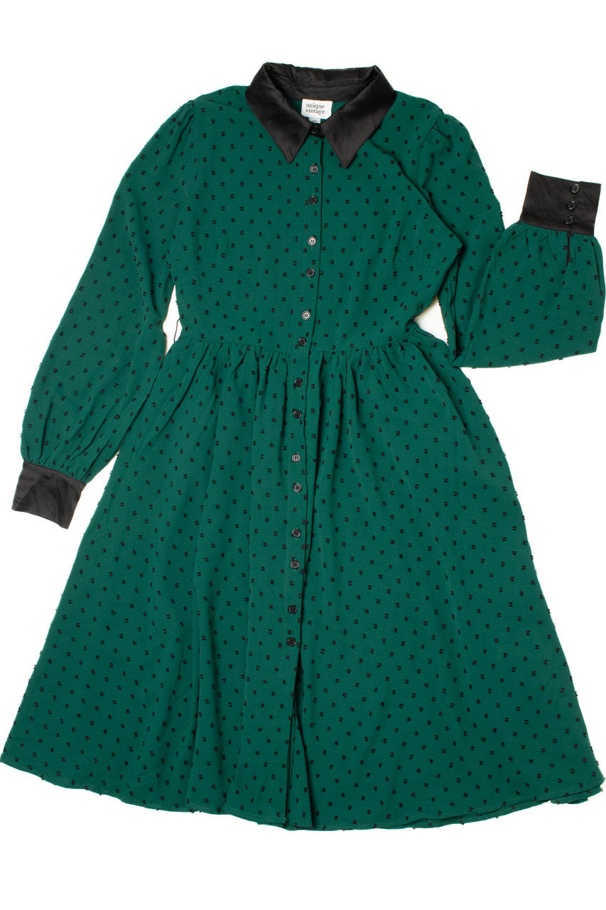 Vintage Silky Embroidered Polka Dot Dress