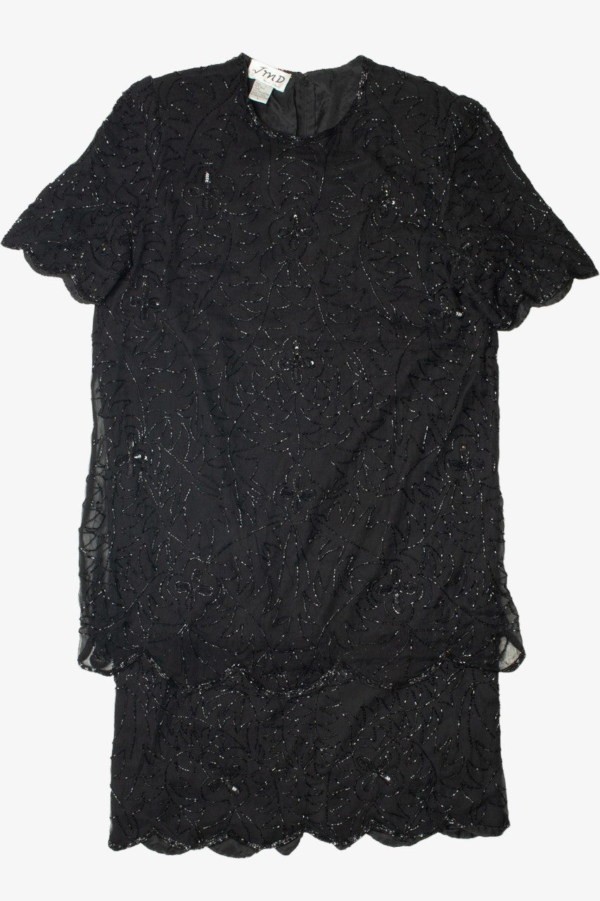 Vintage Scallop Sleeve Beaded Lined Dress