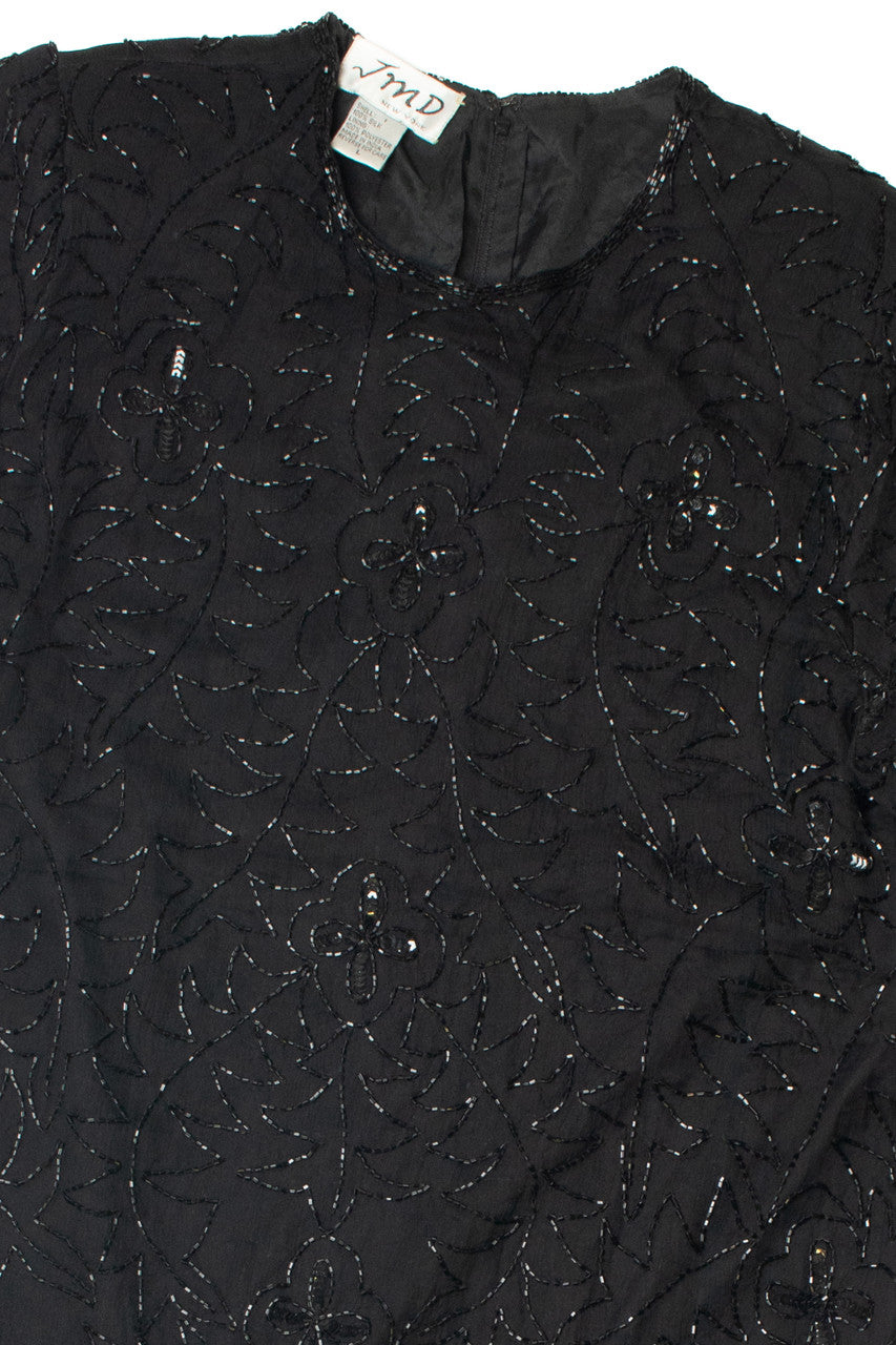 Vintage Scallop Sleeve Beaded Lined Dress