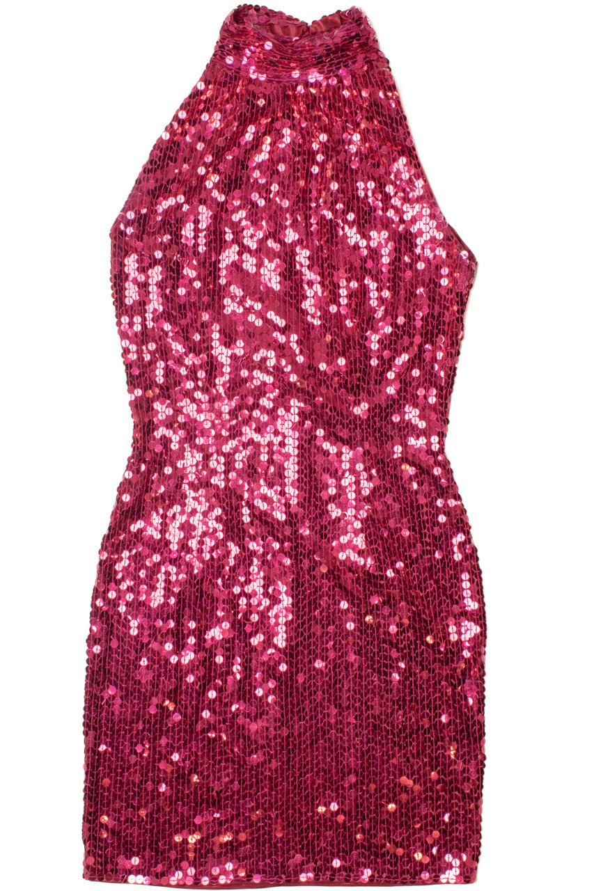 Vintage Lime Nite Sequin Halter Dress (1980s)