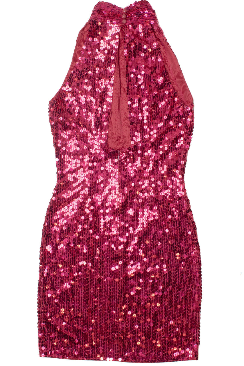 Vintage Lime Nite Sequin Halter Dress (1980s)
