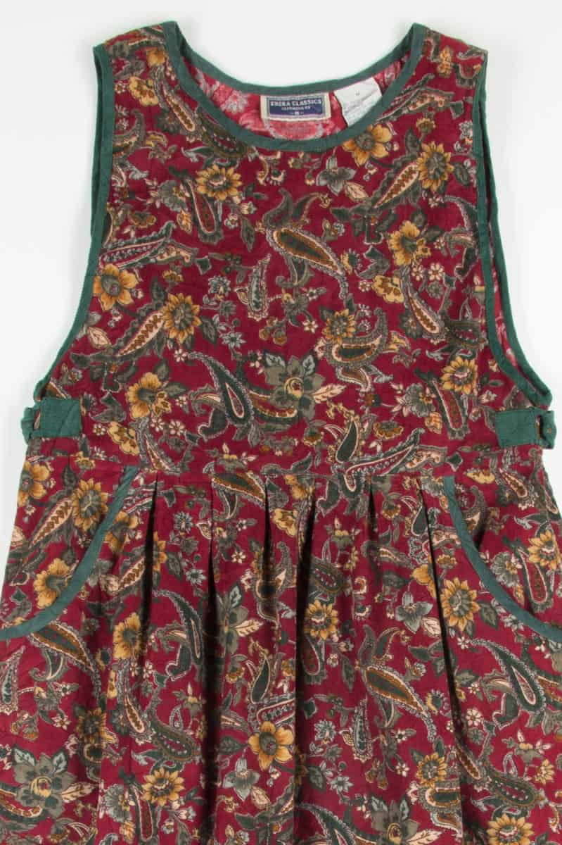Burgundy Paisley Floral Corduroy Tank Dress