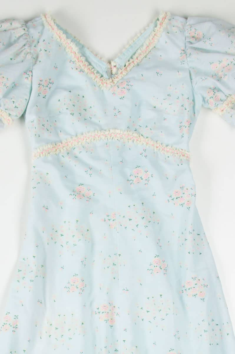 Puff Sleeve Blue Floral Dress