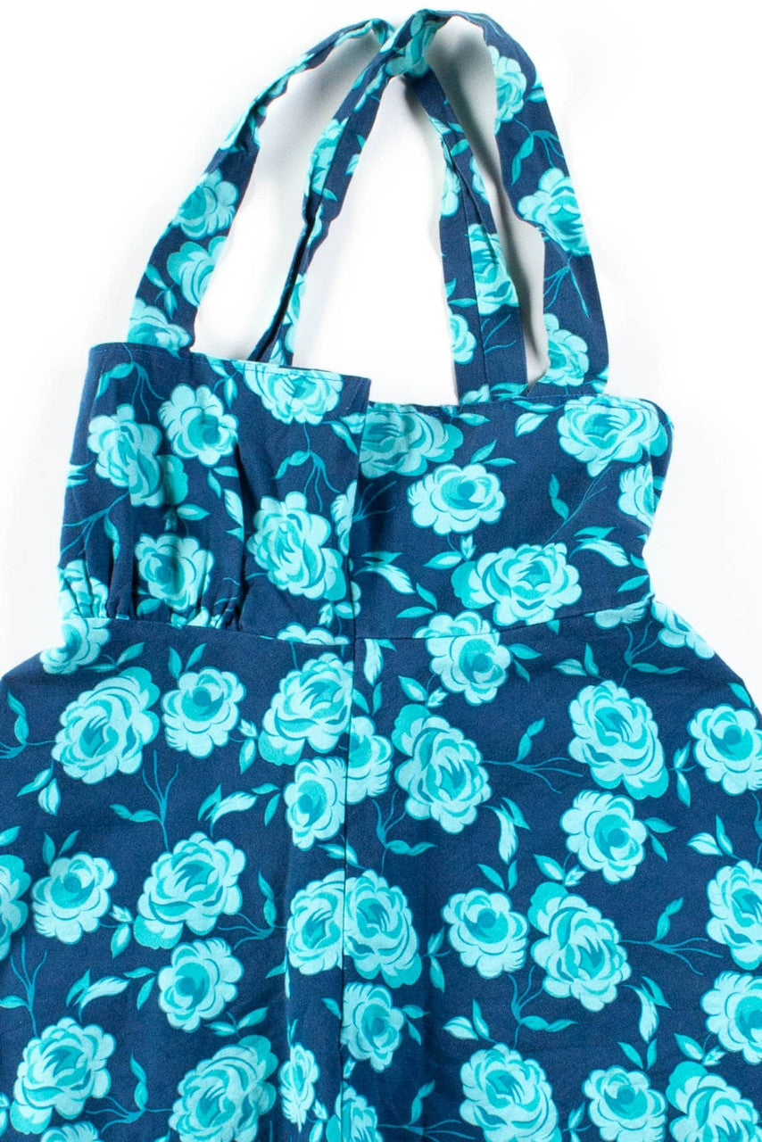 Blue Floral Cross Strap Dress