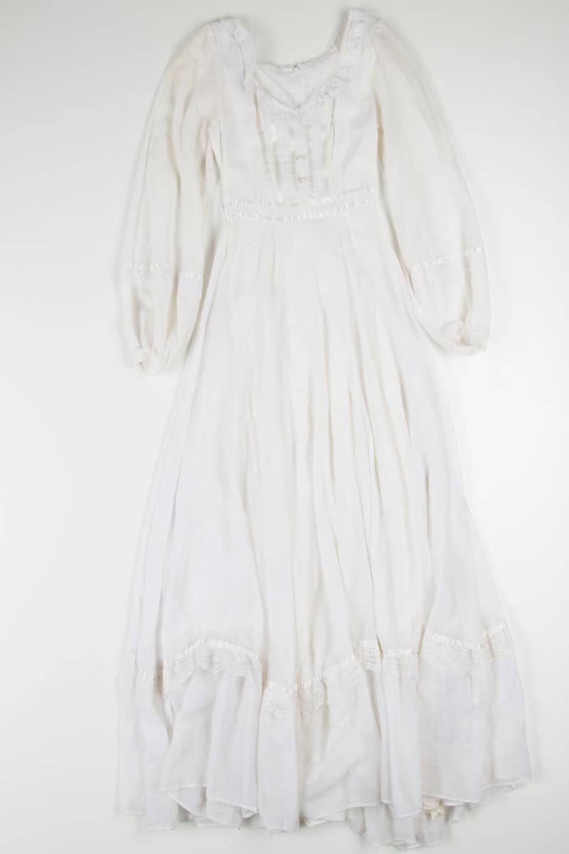 Vintage White Dotted Lace Trim Prairie Dress