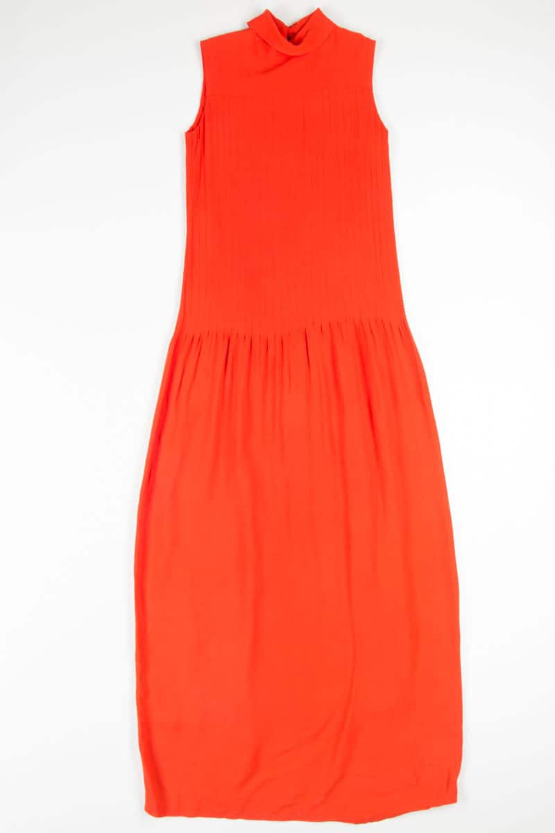 Red Ribbed Drop Waist Dress