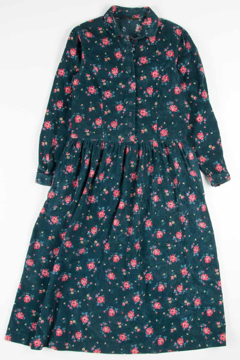Teal Corduroy Floral Dress