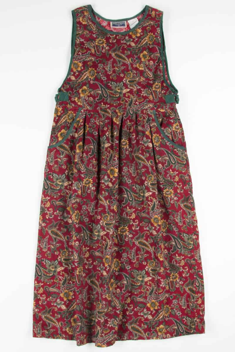 Burgundy Paisley Floral Corduroy Tank Dress