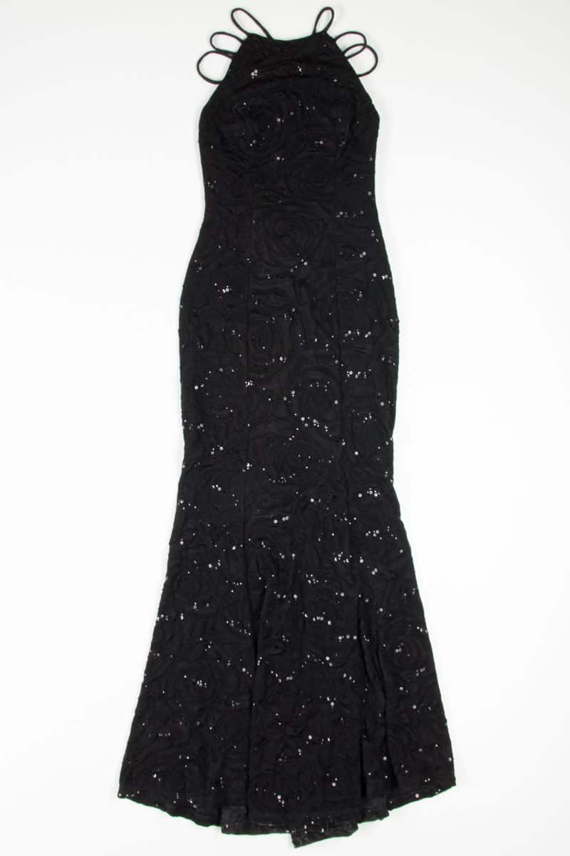 Black Sequin Strappy Back Prom Dress