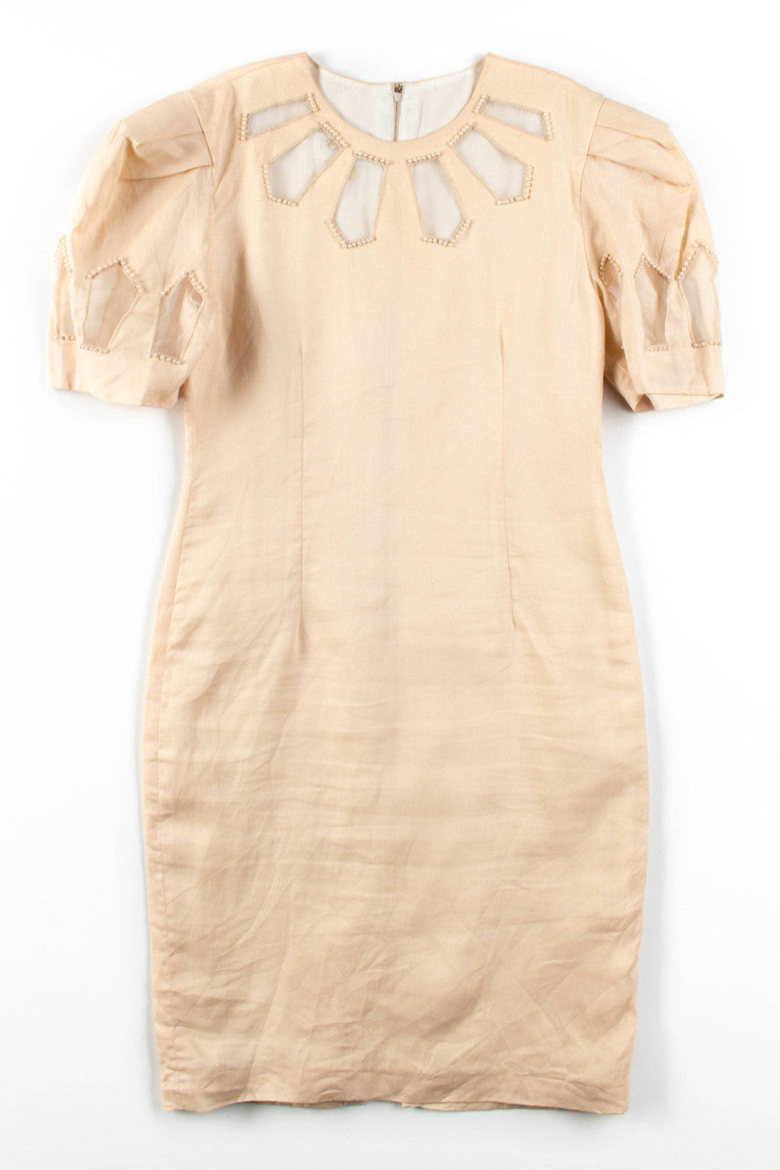 Peach Linen Beaded Dress
