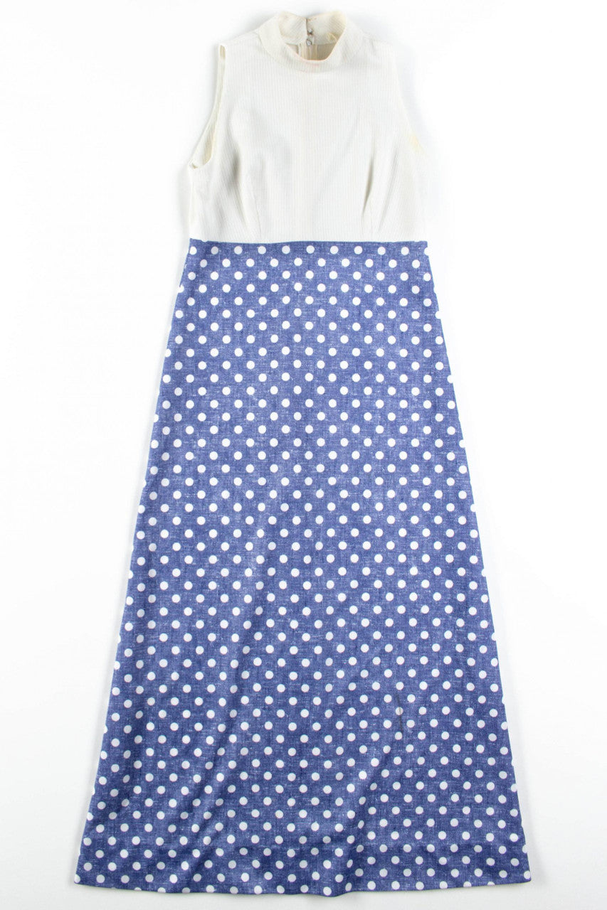 Blue Polka Dot Sleeveless Maxi Dress