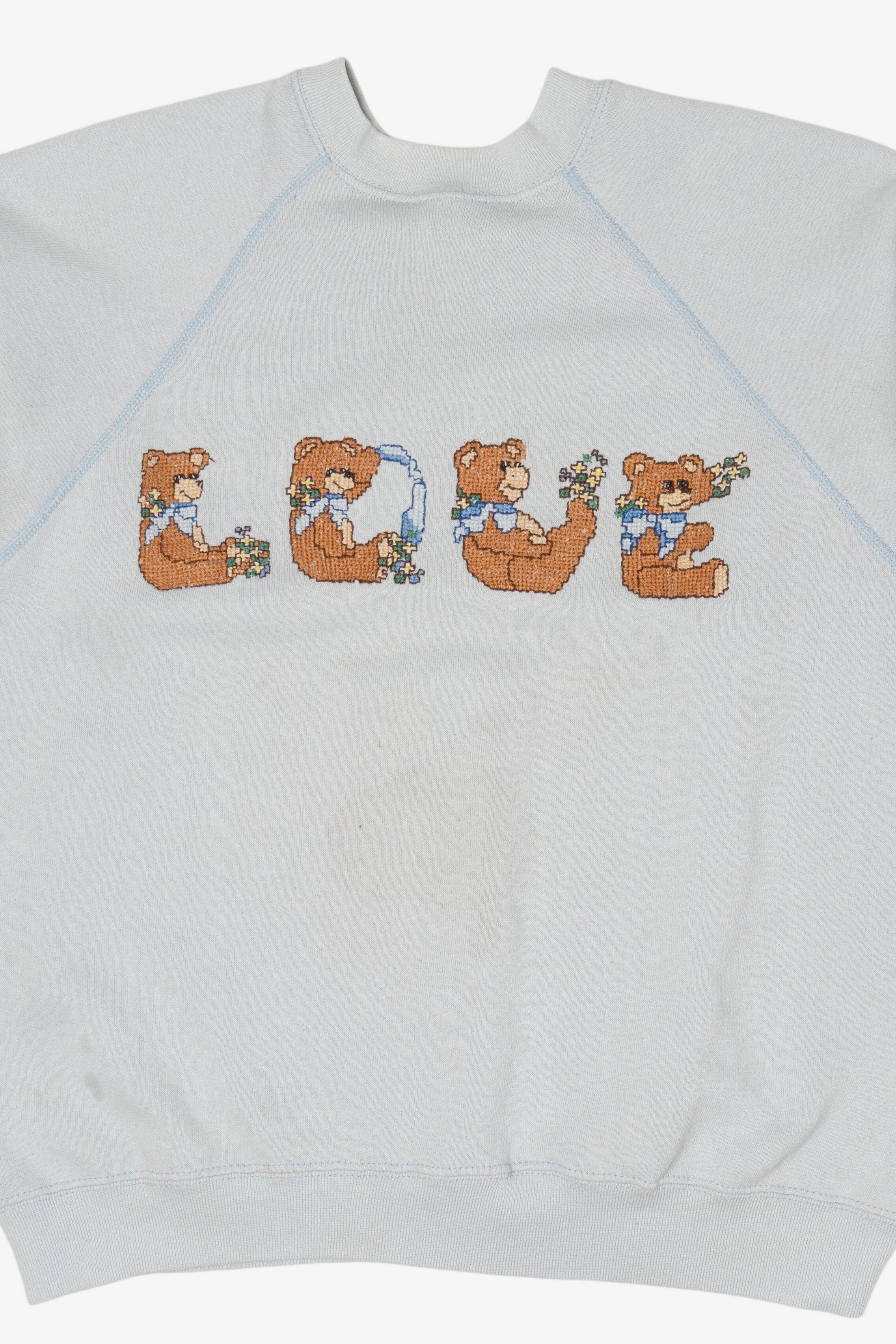 Vintage Embroidered "LOVE" Teddy bears Pixel Stitch Raglan Sweatshirt (1990s)