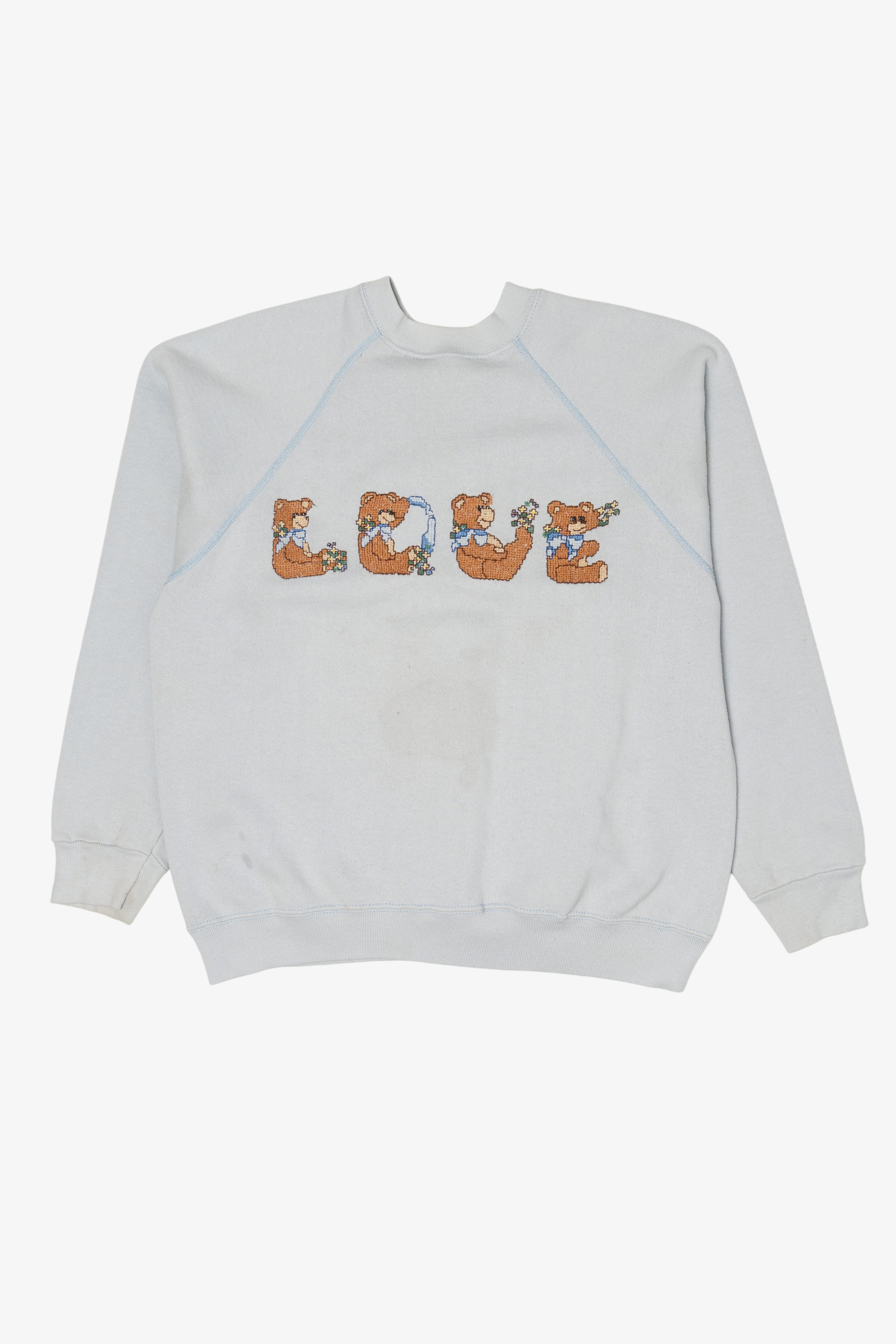 Vintage Embroidered "LOVE" Teddy bears Pixel Stitch Raglan Sweatshirt (1990s)