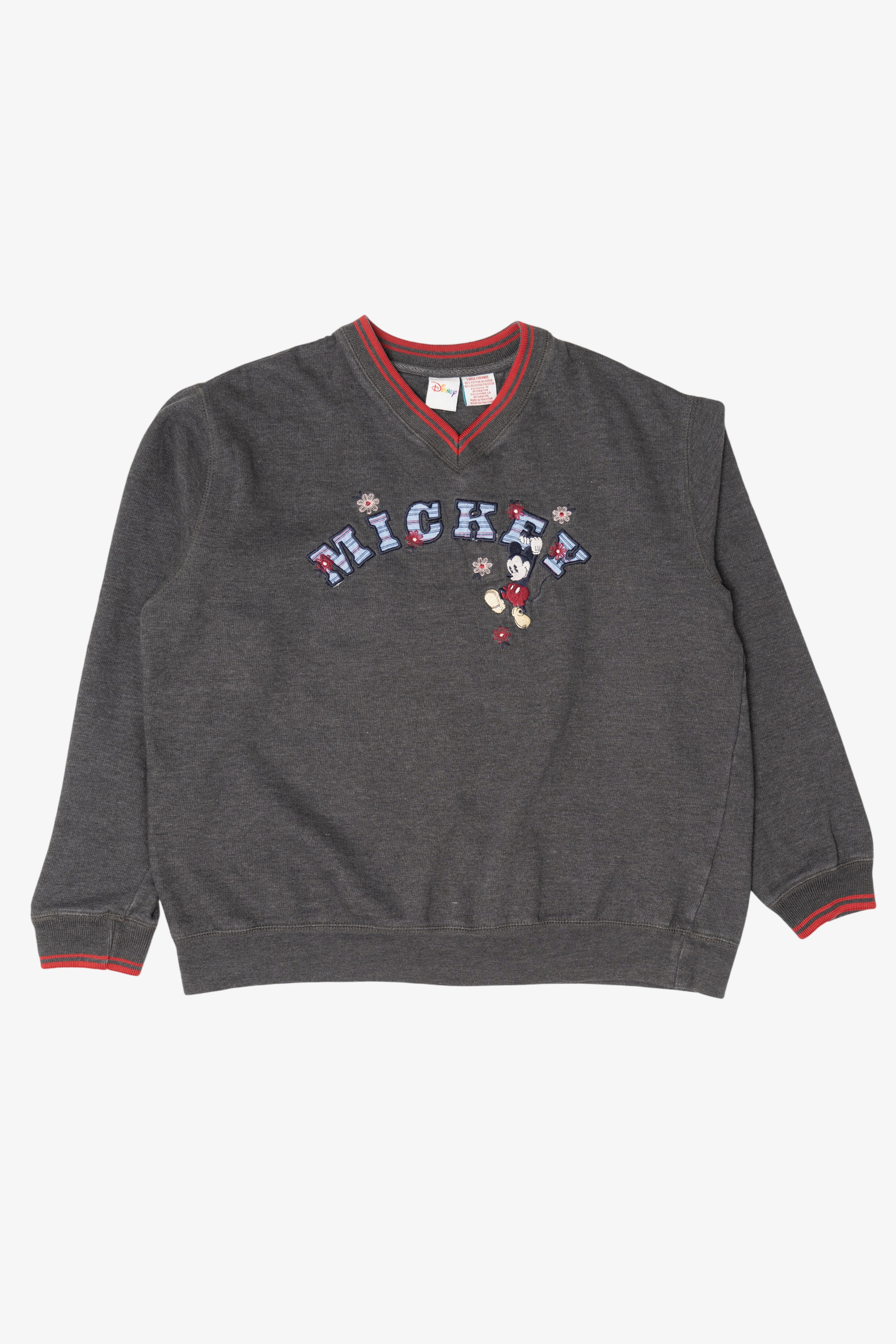 Vintage Dark Gray Embroidered Mickey Disney Sweatshirt (1990s)