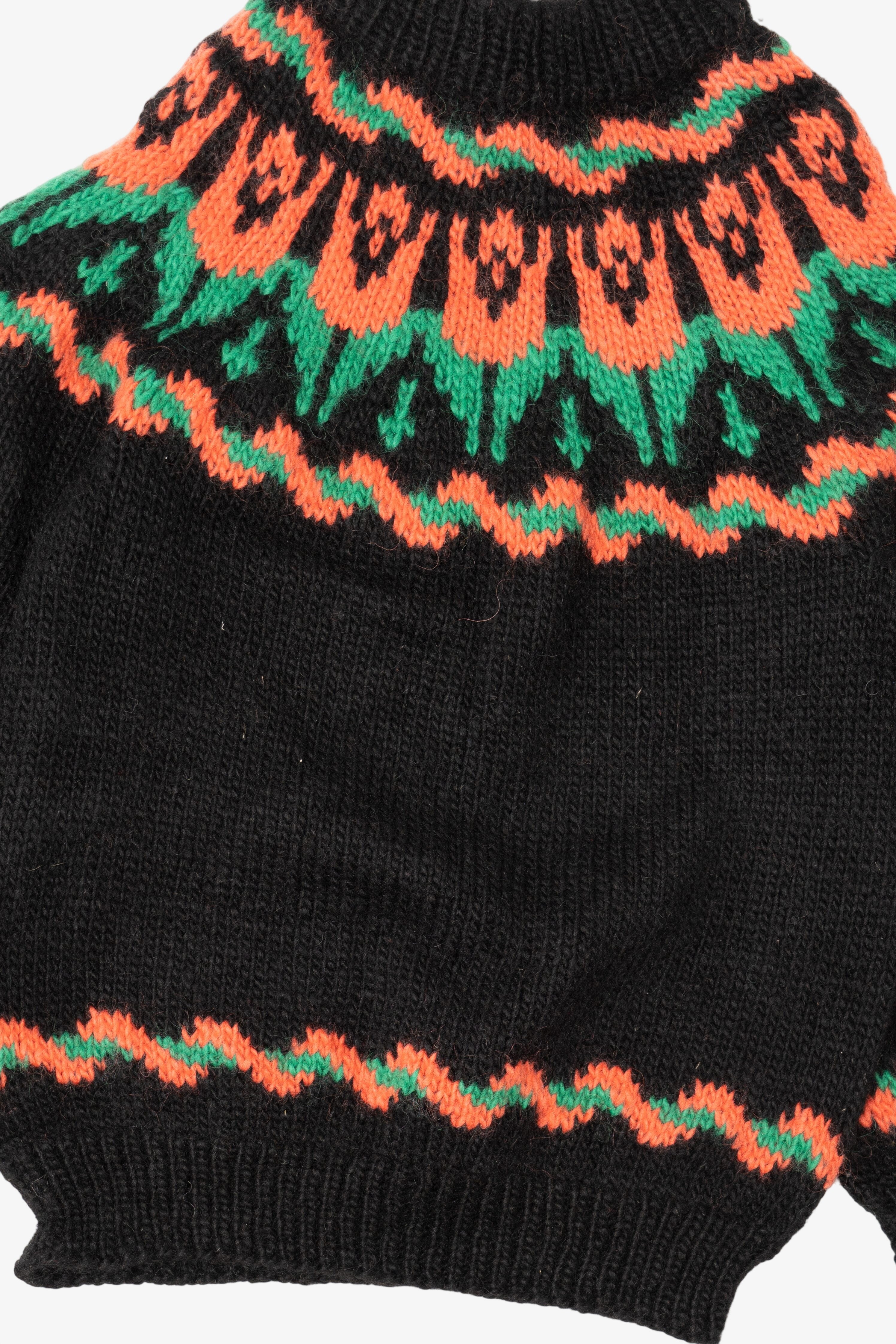 Vintage Black Floral Fair Isle Chunky Sweater (1990s)