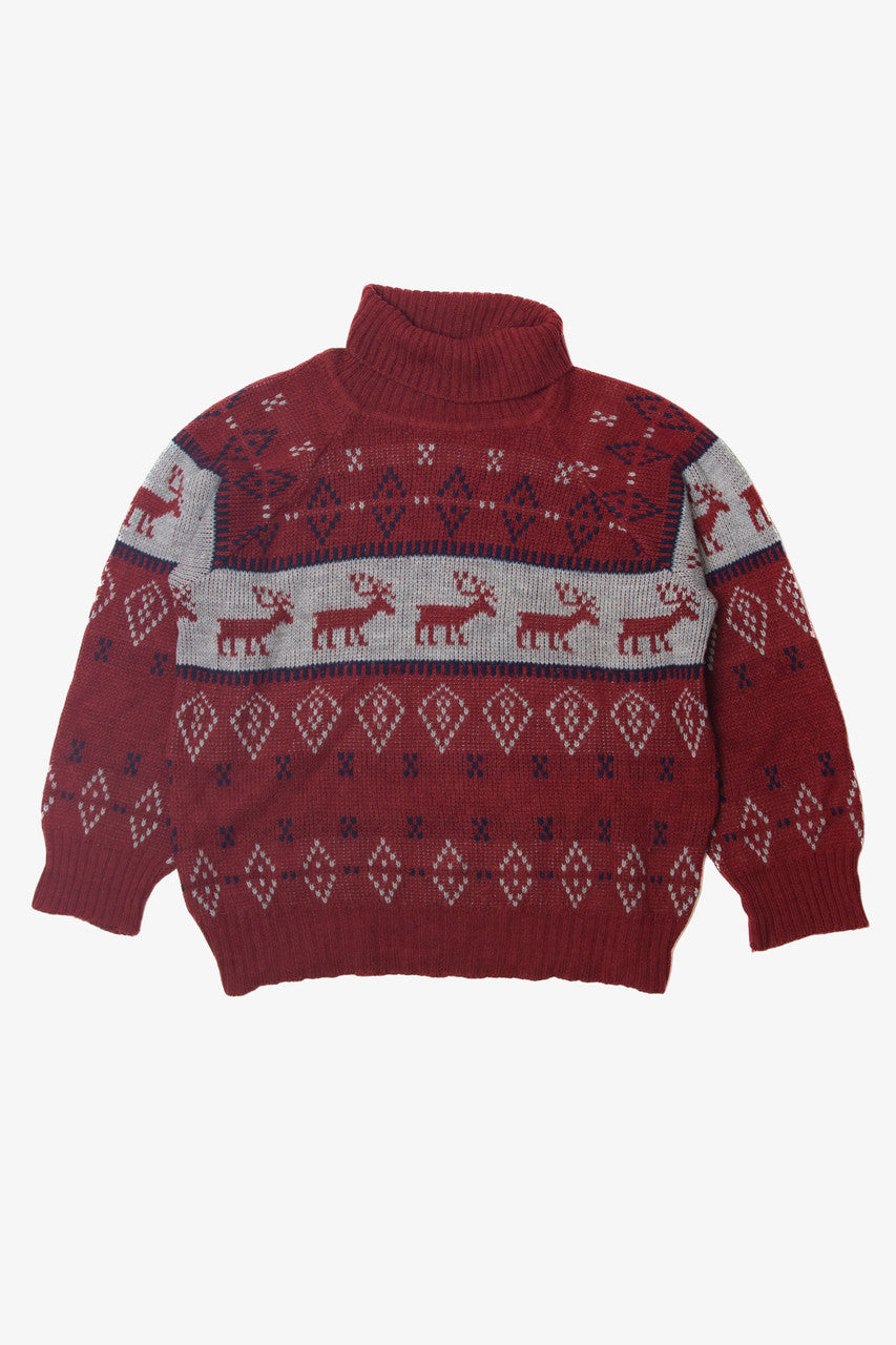 Vintage Fair Isle Reindeer Wrap Around Turtleneck