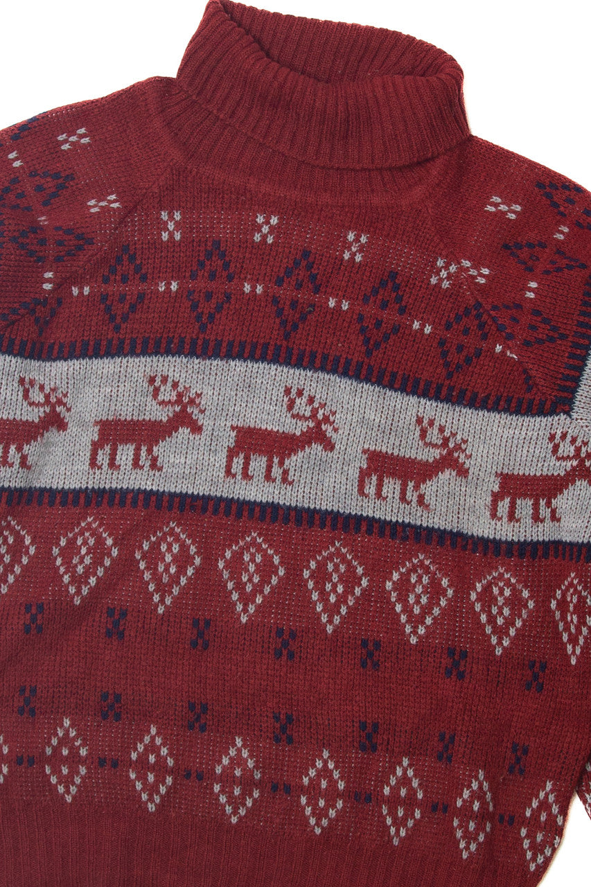 Vintage Fair Isle Reindeer Wrap Around Turtleneck