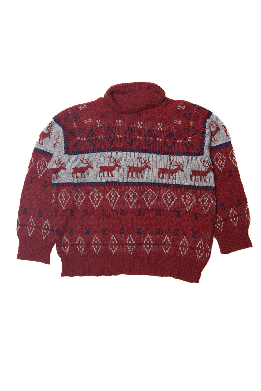 Vintage Fair Isle Reindeer Wrap Around Turtleneck