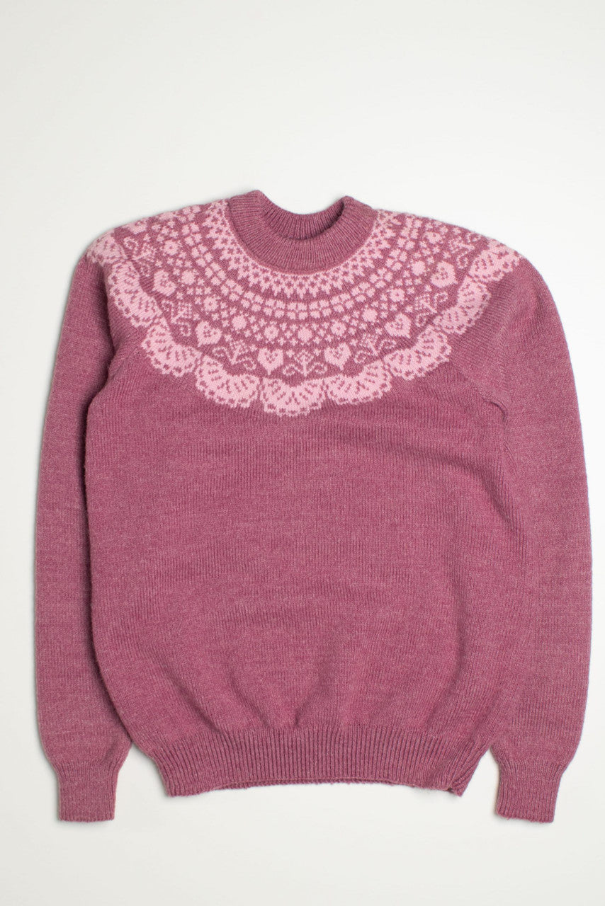 Vintage Dark Pink Fair Isle Sweater