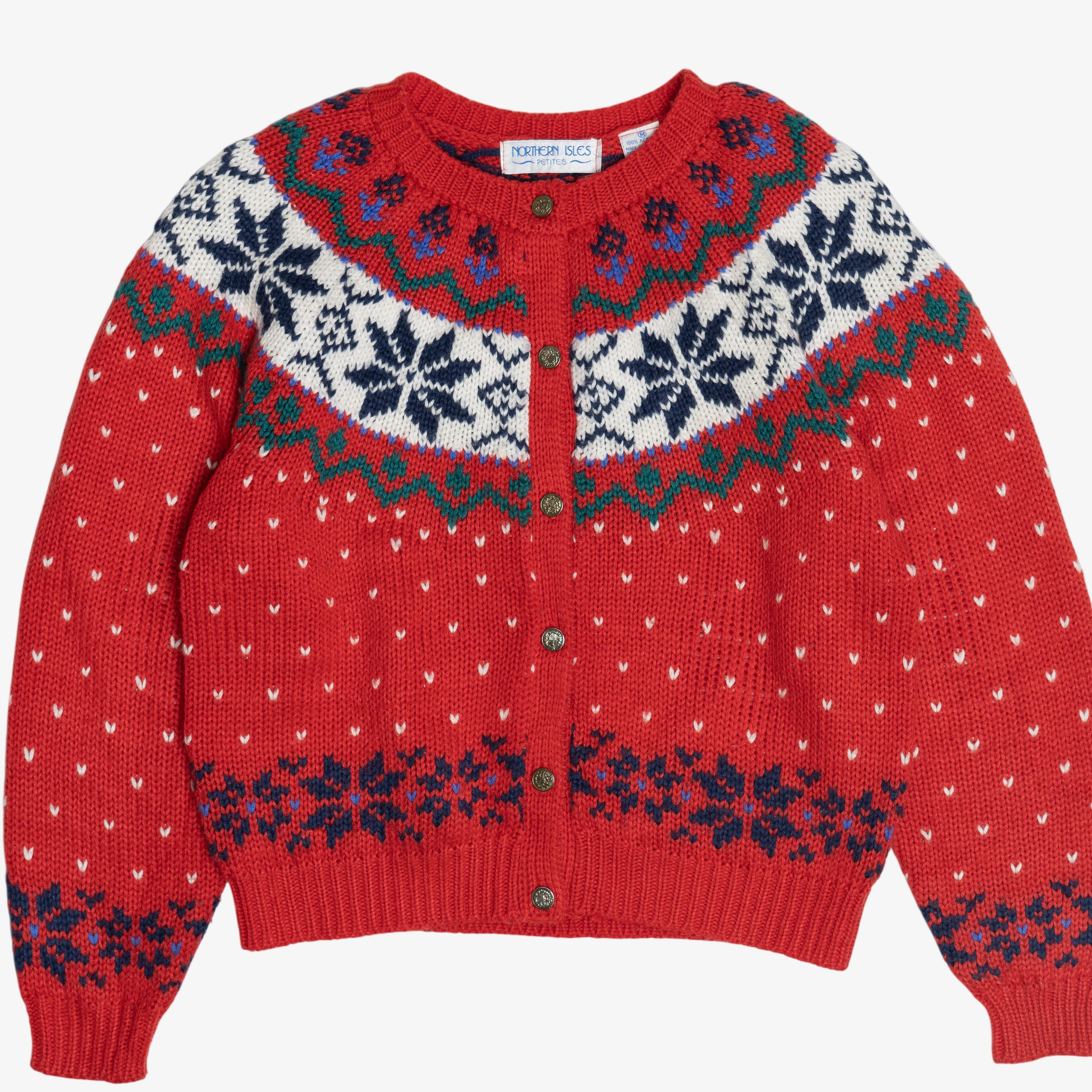 Vintage Northern Isles Petite Fair Isle Cardigan Sweater (1990s)