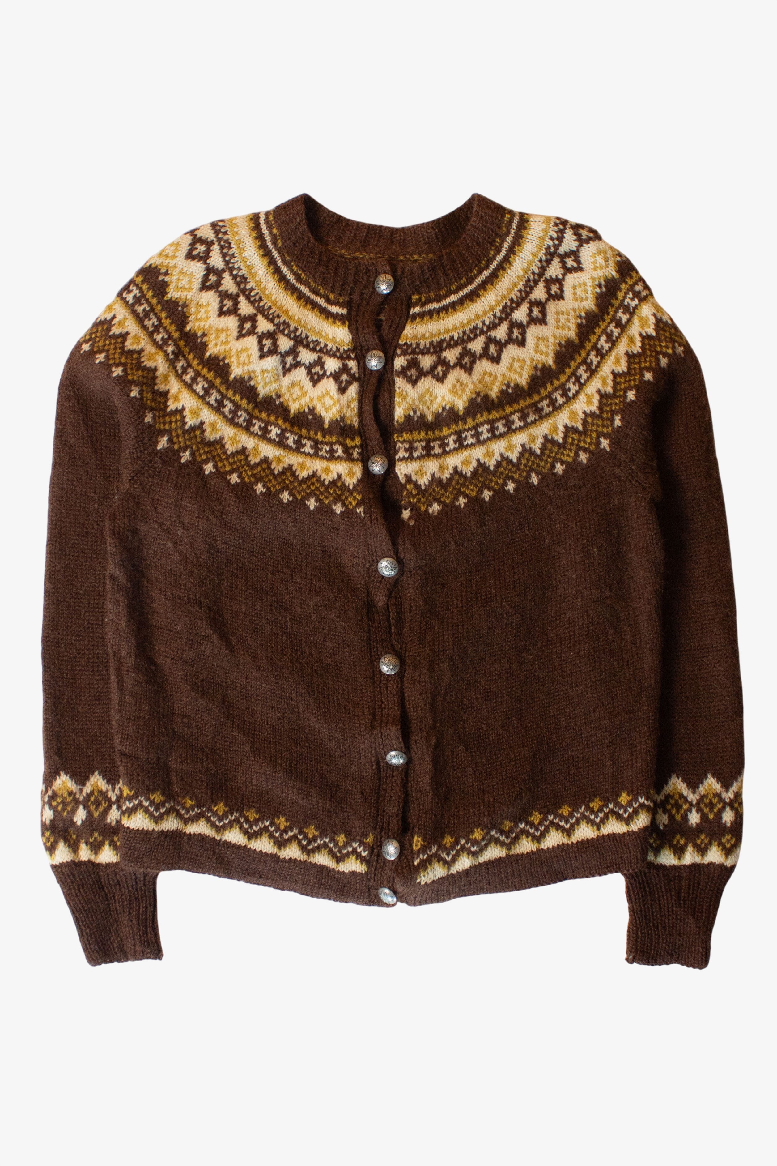Vintage Brown Fair Isle Cardigan (1980s)