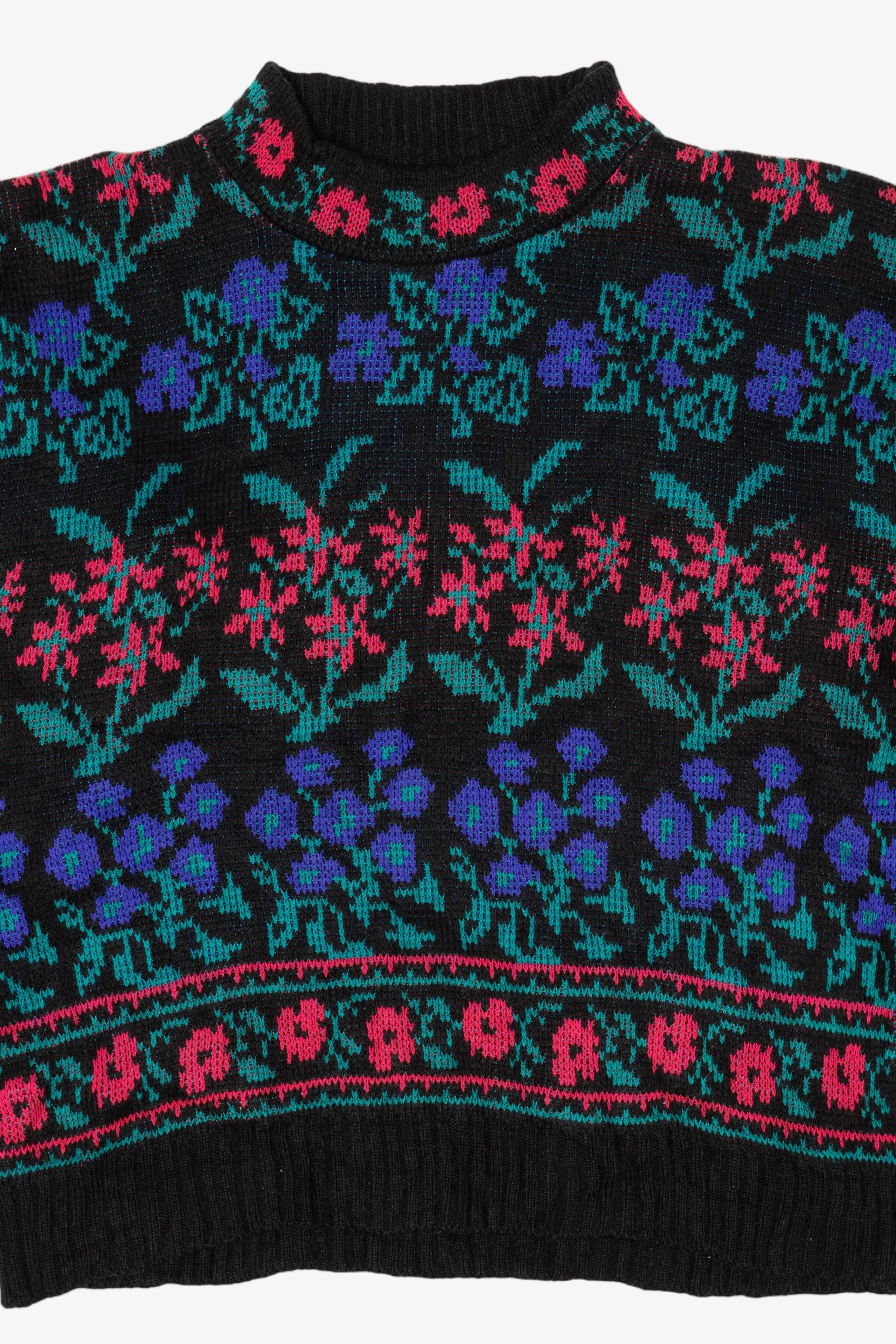 Vintage Black Floral Pattern Sweater (1980s)